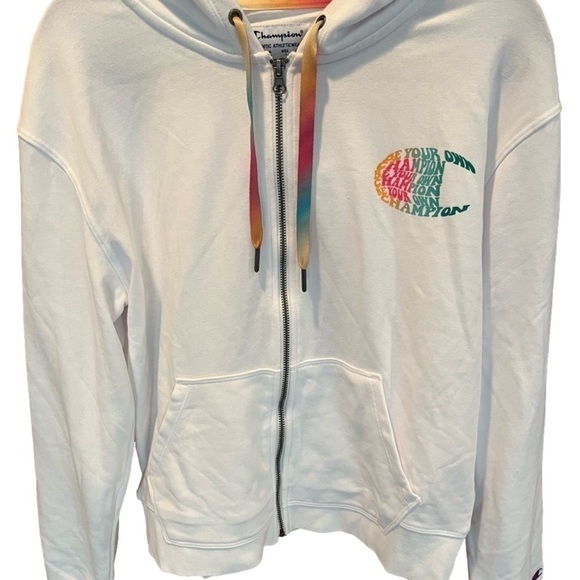 Women's Champion Full-Zip rainbow logo hoodie in white - Picture 1 of 7